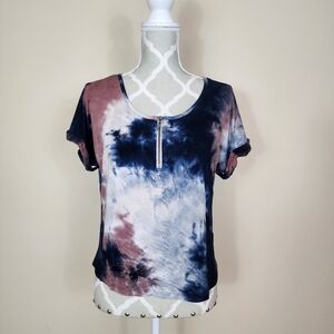 Coin 1804 Tie Dye Front Zip Short Sleeve T-shirt Top Size Small